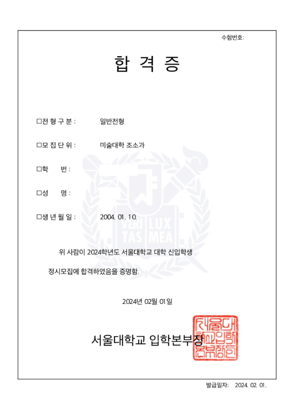 서울대학교 합격